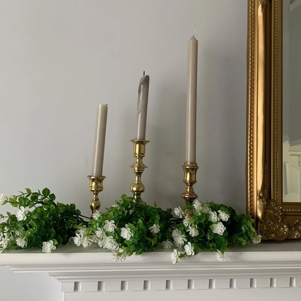 Faux‎ greenery set of 3  stems white flowers home Decor spring summer